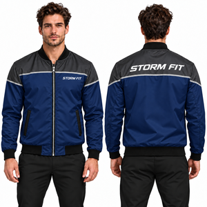 Blouson bomber homme vert et noir en satin, coupe-vent, fermeture éclair, col montant, style sportif, avec design et logo personnalisés - Product Image 2