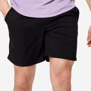 Shorts pour hommes, couleur noire unie, respirants, taille élastique, longueur mi-longue, polyester, vêtements de sport fitness - Product Image 2
