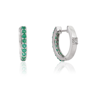 Pendientes de Aro Huggie de Oro Blanco Puro de 18K con Esmeralda y Diamantes, Piedra Preciosa Natural, Estilo de Moda, Piedra de Nacimiento de Mayo, Joyería al por Mayor - Product Image 5