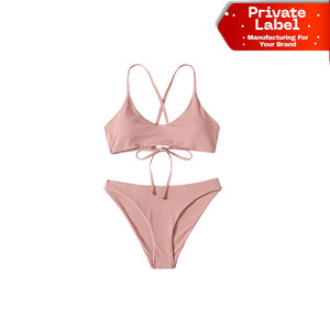 Conjunto de bikini con aros de fábrica directa para mujer, traje de baño de dos piezas que realza el busto, OEM, logotipo personalizado, conjunto de bikini push-up sexy con cuello en V para mujer - Product Image 1