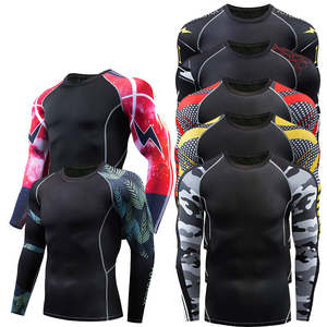 เสื้อรัดกล้ามเนื้อสำหรับผู้ชาย แขนยาว สีขาว ลายกราฟิกไฟสีแดง เสื้อสำหรับออกกำลังกาย ฟิตเนส เทรนนิ่ง ประสิทธิภาพสูง ชุดกีฬา - Product Image 3