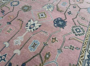 Traditional Hand Knotted Wool Oushak Area Rug Geometric Floral Persian Style Eco Friendly Pet Friendly Cushioned Pink Blue - Product Image 5