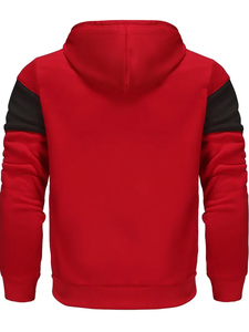 Premium Men's Contrast Zip Hoodie <b>Jacket</b> <b>Red</b> Black Horizontal Stripe Fleece Sweatshirt Full Zip Streetwear Casual <b>Hooded</b> Top Fit - Product Image 2