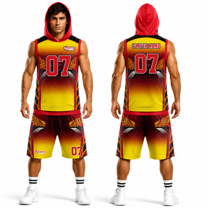 Uniforme de Fútbol Americano con Capucha Rojo y Amarillo, Estampado Personalizado, Estilo 2026, Sin Mangas, de Secado Rápido, Conjunto de Jersey para Equipo - Product Image 1
