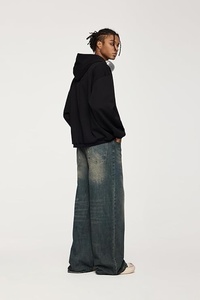 Plus Size Men's Stonewashed Wide Leg Jeans Mid Waist Loose Fit Casual <b>Denim</b> Pants 100% Cotton Woven <b>Material</b> - Product Image 2