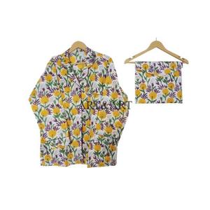 Ensemble de pyjama pour femmes en coton indien imprimé à la main avec des motifs floraux, 3 pièces, décontracté, confortable, respirant, écologique, vêtements de nuit d'été - Product Image 2