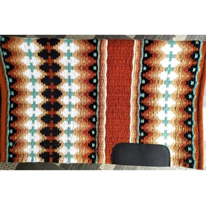 แผ่นรองอานม้าแบบตะวันตก สีขาว ส้ม ดำ ลายเรขาคณิต ผ้าขนสัตว์ผสม  ผ้าห่มม้าแบบโค้งรับกับรูปร่าง พร้อมแผ่นหนังเสริม สำหรับขี่ม้าแบบเทรล - Product Image 1