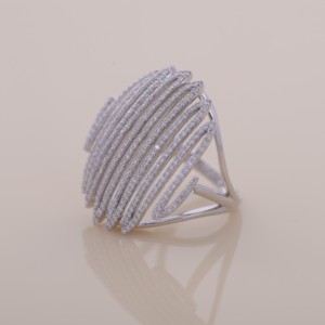 IGI Certified Multi Row Pavé Round Diamond Statement Dome <b>Ring</b> In Solid 925 Sterling Silver - Product Image 2