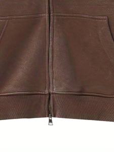 Mens Solid Taupe Brown Heavyweight Fleece Full <b>Zip</b> Hoodie Long Sleeve Split Kangaroo Pocket Sweatshirt OEM ODM Wholesale Apparel - Product Image 3