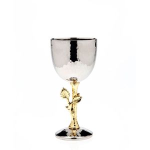 Best Seller Hammered Silver Kiddush Cup With Leaf Stem Luxury Judaica Wine Goblet For Sabbath Decor - Product Image 4