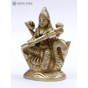 รูปปั้นทองเหลืองสรัสวดีทำด้วยมือขนาดเล็ก2นิ้วสำหรับบ้านและวิหารผลิตในอินเดียและยังเป็นของขวัญอีกด้วย - Product Image 3