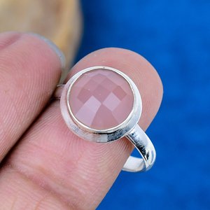 Natural Pink Chalcedony Round Gemstone <b>Rings</b>, <b>925</b> Sterling <b>Silver</b> - Product Image 3