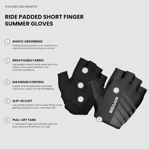 Ride <b>Padded</b> Short Finger Summer Cycling Gloves Lightweight <b>Cushioned</b> Fingerless Road Bike Bicycle Glove - Product Image 3