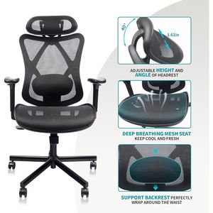 Sedia da Ufficio Ergonomica con Schienale Alto, Supporto Lombare Regolabile, Braccioli, Rete Traspirante, Ruote e Poggiatesta Inclinabile - Product Image 4