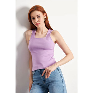Camiseta sin mangas ajustada esencial de verano para mujer, camiseta básica elástica informal, varios colores y tallas, marca privada - Product Image 6