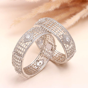 Traditional Indian CZ <b>Kada</b> Bangle 18K White Gold Plated American Diamond Bracelet Bridal Jewelry for Women - Product Image 3