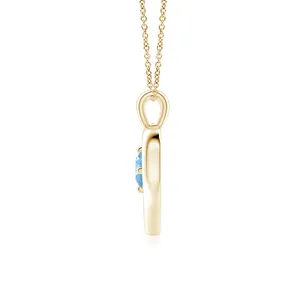 Pendentif Cœur Ouvert Solitaire en Aigue-marine Naturelle Certifiée IGI, Monture Griffe, Or 14K 18K, Haute Qualité, Fait Main, Pendentif Amour - Product Image 3