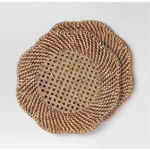 Handcrafted Natural Woven Rattan Placemat Scalloped Edge Rustic Boho <b>Table</b> Mat Wholesale Kitchen Dining <b>Table</b> Decor ChargerPlate - Product Image 1