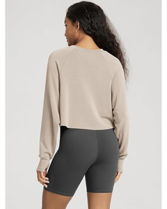 Sudadera de invierno de tela no tejida suave de manga larga con orificio para el pulgar para mujer, cuello redondo, top corto con logo frontal - Product Image 3
