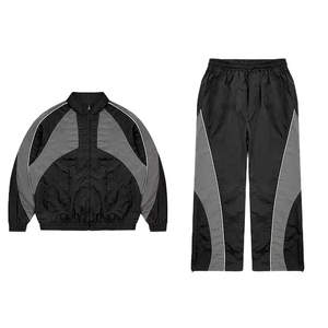 Factory OEM Custom Streetwear Hooded Solid Printed Sports Tracksuit for <b>Men</b> Lightweight Windbreaker <b>Jacket</b> and Jogger Pants Set - Product Image 1