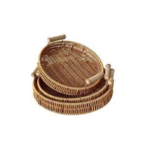 Rattan Tray <b>Basket</b> Built-In Handle Coffee Table Serving Tray Restaurant Picnic Bread Fruit Vegetables Food <b>Display</b> Woven - Product Image 4