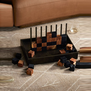 Juego de Mesa Cuatro en Raya de Madera Hecho a Mano con Bloques Negros y de Madera Natural en un Bandeja de Almacenamiento, Juego de Estrategia de Lujo - Product Image 4