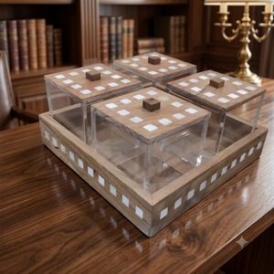 Rectangular Acrylic and Wood Storage Trays Decorative Organizer <b>Box</b> with <b>Removable</b> Compartment for Tabletop Home Use - Product Image 3