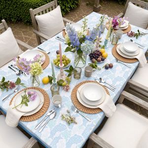 Nappe rectangulaire en coton imprimé artisanal pour 10-12 personnes, 180x340 cm, motif poisson africain bleu brume, lavable, pour usage domestique - Product Image 5