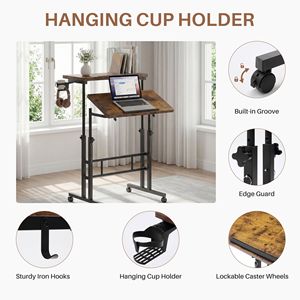 Dual <b>Adjustable</b> Height Rolling <b>Desk</b> with Wheels Walking Pad Treadmill <b>Desk</b> Mobile <b>Computer</b> Table with Cup Holder - Product Image 3