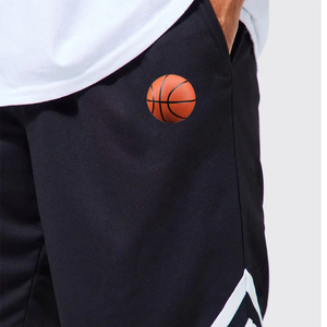 2026 New US Unisex Breathable Custom Men Black Basketball <b>Shorts</b> With <b>White</b> Stripes And Printed Ball Logo - Product Image 2