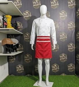 Delantal de Cintura Rojo de Algodón con Ribete Blanco y Bolsillos para Uniforme de Camareros de Restaurante y Bar, Unisex, Tejido - Product Image 3