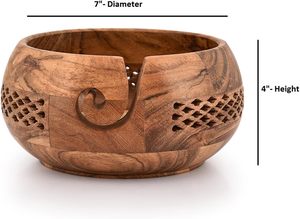 Natural Handcrafted Wooden Yarn Storage <b>Bowl</b> With Swirl Hole Holder Organizer For <b>Knitting</b> Crocheting Supply Wholesale - Product Image 2