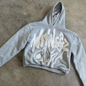 Custom Applique Embroidery Hoodie – Distressed Unisex Oversized <b>Pullover</b>, Acid Wash Sun Faded Streetwear - Product Image 2