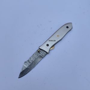 Cuchillo Plegable de Acero de Damasco Hecho a Mano de Alta Calidad con Mango de Acero, Cuchillo de Bolsillo Utilitario para Supervivencia al Aire Libre - Product Image 1