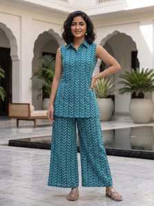 Stylish <b>Short</b> Sleeveless Cotton Printed Co-ord <b>Sets</b> <b>for</b> <b>Women</b> Featuring Coordinated <b>Shorts</b> <b>for</b> Casual Summer Wear Eco-friendly - Product Image 2
