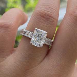 Luxury Moissanite 3CT Radiant And <b>Emerald</b> Cut Diamond Sparkly <b>Ring</b> Original 925 <b>Silver</b> Fine Wedding Party Jewelry for Bride - Product Image 2