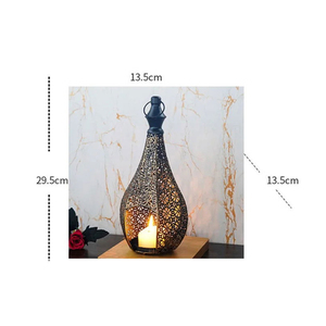 Moroccan Tear Drop Metal <b>Lanterns</b> Set Of 3 Intricate Cutout Design In Gold Copper & <b>Black</b> Finish For Exotic Home Decoration - Product Image 3