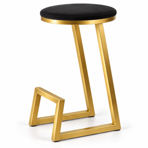 Tabouret de bar géométrique noir et or de qualité supérieure |   Siège rond rembourré avec structure métallique angulaire et base ouverte, mobilier de comptoir moderne - Product Image 1