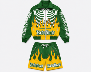 Windbreaker set Jacket & <b>Shorts</b> Set Flame Print Breathable <b>Polyester</b> Knitted Summer Outfit <b>Polyester</b> OEM LOW MOQ 10 - Product Image 1