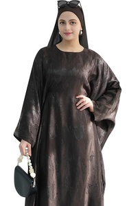 Robe longue Abaya ethnique en soie et nylon pour femmes, style Eid musulman, robes longues arabes de Dubaï, Abaya modeste de couleur unie pour filles - Product Image 5