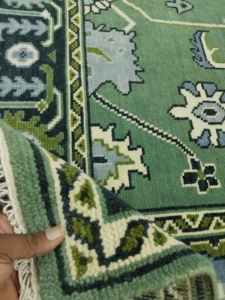 Alfombra Abstracta de Lana Anudada a Mano Estilo Oushak |   Alfombra Decorativa Grande para Sala de Estar, Hecha a Mano, Estilo Vintage, Color Verde Pastel - Product Image 6