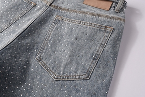 Shorts en jean de haute qualité pour hommes, pantalon en denim extensible d'été, short en jean orné de strass - Product Image 5