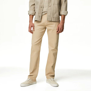 Pantalon en toile pour homme, taille haute, coupe droite, beige, décontracté, infroissable, à braguette boutonnée, en coton mi-lourd, style automne - Product Image 3