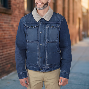 Chaqueta vaquera de hombre, lavado medio, con cuello de sherpa, estilo casual, con botones, tipo camionero - Product Image 2