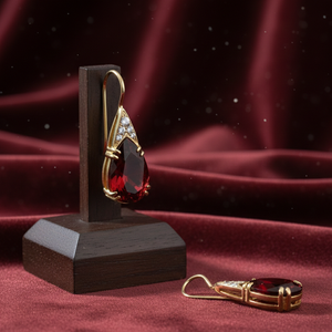 Boucles d'oreilles pendantes imposantes en grenat et zircone cubique, forme poire de 5,5 pouces, pour mariée, en argent sterling 925 plaqué or 18 carats - Product Image 3