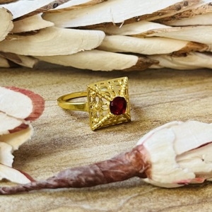 High Demand Pyramid <b>Garnet</b> Brass <b>Ring</b> 18k Gold Plated Statement Hollow Cutout <b>Ring</b> Geometric <b>Ring</b> For Women Solitaire <b>Ring</b> - Product Image 5