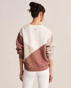 Sweat-shirt à col rond pour femme, à blocs de couleur, à épaules tombantes, à manches longues, pull décontracté - Product Image 3