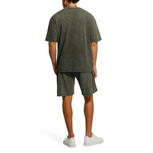 Conjunto de chándal personalizado con lavado ácido para hombre, conjunto de pantalón corto y camiseta en blanco, estilo hip hop, adecuado para otoño y verano. - Product Image 5