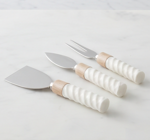 Ensemble de 4 couteaux à fromage, lames en acier inoxydable, manche en bois et marbre, fourchette à tartiner, outils pour la cuisine - Product Image 3