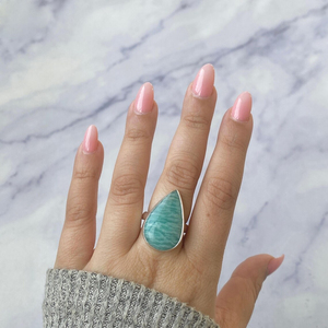 Anillo de Plata con Amazonita Natural, Corte Pera, Hecho a Mano, Plata de Ley - Product Image 1